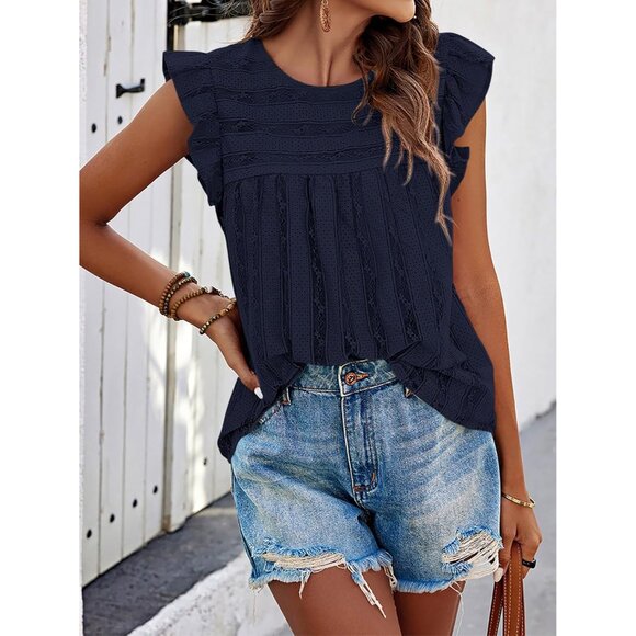 Women's Lace Tank Top Cotton Polyamide Summer Blouse Sleeveless Ruffle - Picture 5 of 7